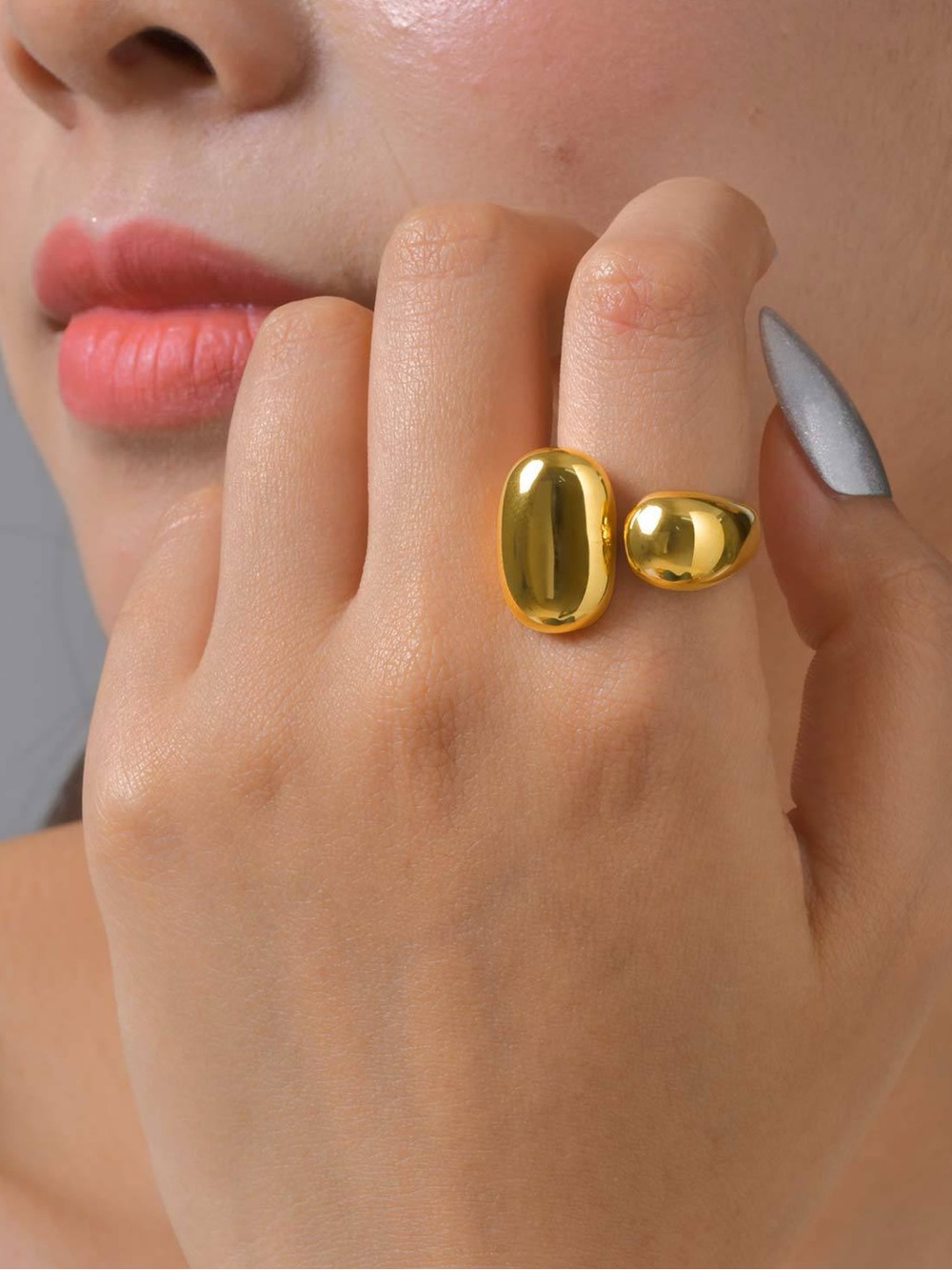 New Anthropologie Golden Molten Metal Statement Ring ~ 18KGP Open Ring - Picture 14 of 15